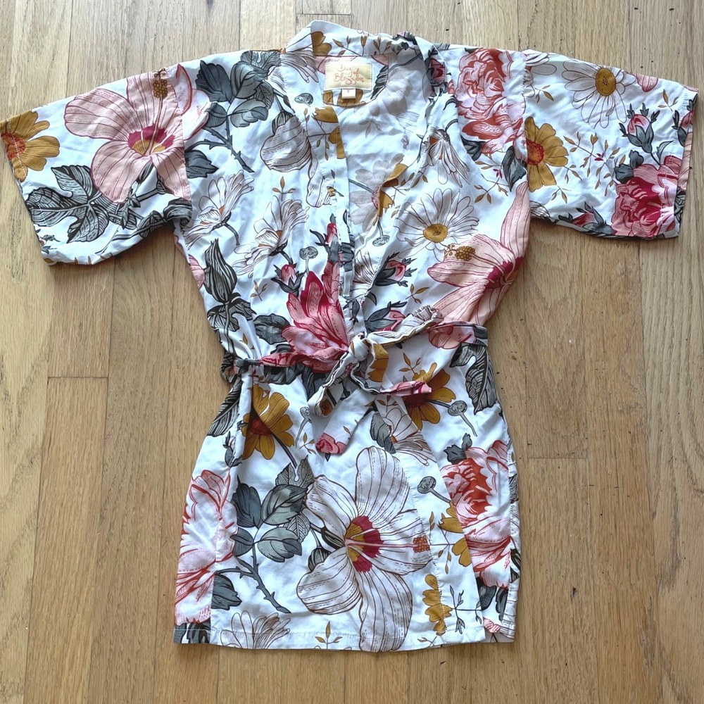Girls Floral Robe Kimono Wrap Wedding Flower Girl Bridesmaid Boho Cottagecore 3T